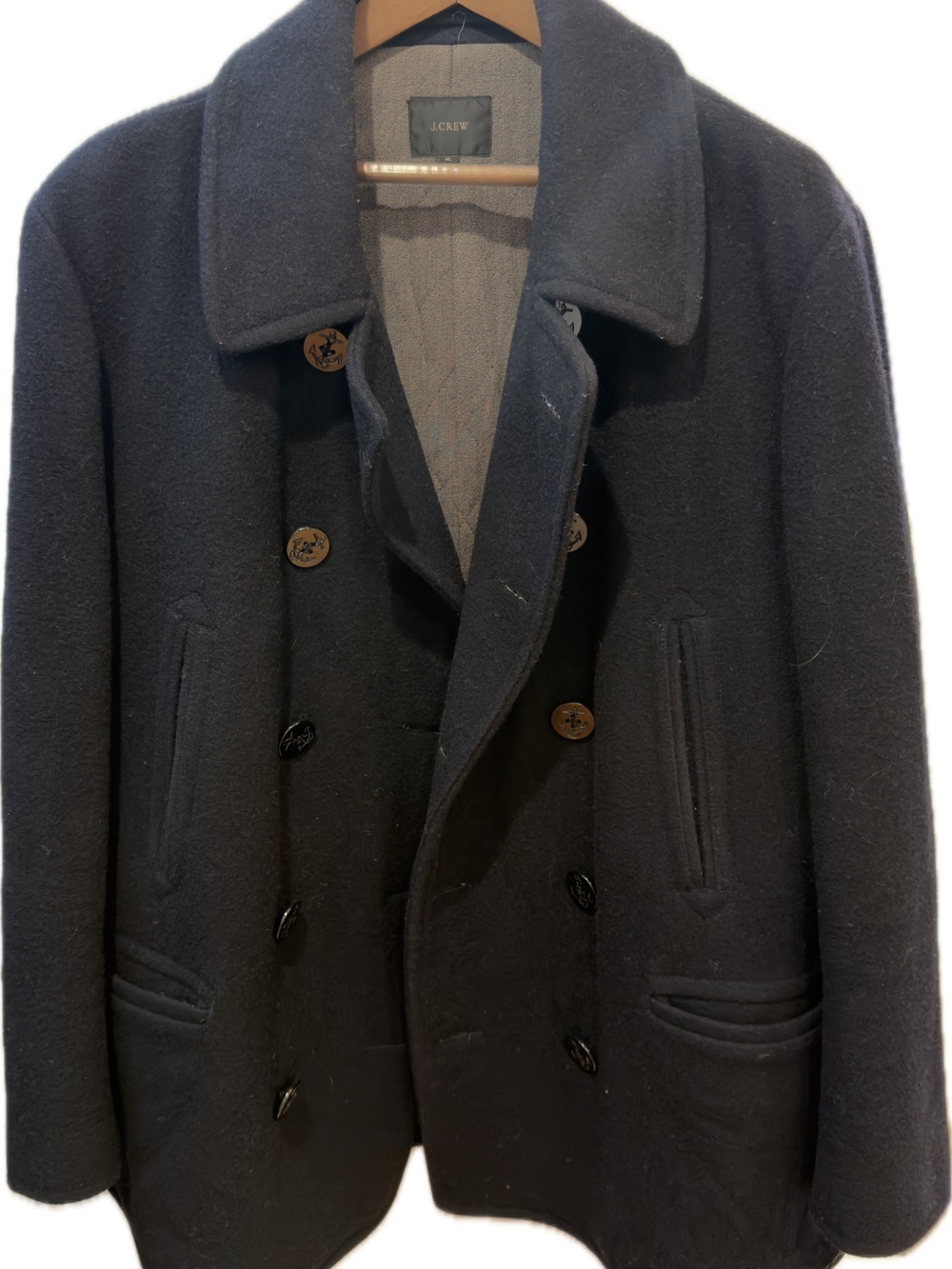 J. Crew Men's Black Double-Breasted Wool Peacoat